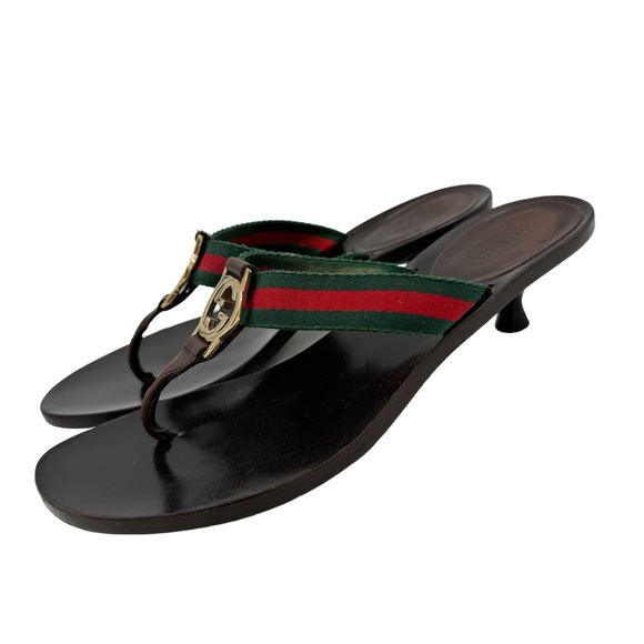 Gucci 'Lifford' GG Interlocking Nylon Thong Kitten Heels Authentic 💯 - Picture 3 of 14
